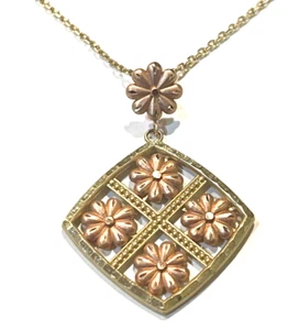 Collana maglia cavo medaglione ciondolo fiore oro rosa giallo 14 kt 5,6g 18" - Foto 1 di 7