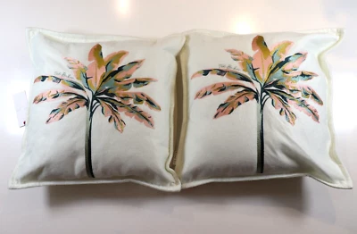 TED BAKER URBAN FORAGER TROPICAL PALM LEAF EMBROIDERY FELT CUSHION X 2 45X45CM - Image 1 of 4