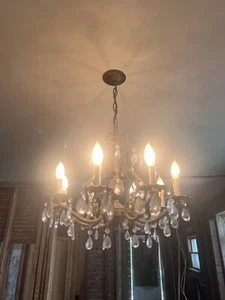 Vintage französischer Messingkristall Doppel Ananas Kronleuchter 8 Lichter - Bild 1 von 3