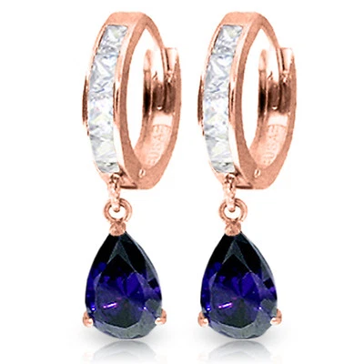 4.55 Carat 14K Solid Rose Gold Hoop Earrings Rose Topaz Sapphire - Image 1 of 3