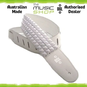 Aust Made DSL Pyramid Metal White Stud 2.5" Leather Guitar Strap- 15WHITE25-15-1 - Picture 1 of 1