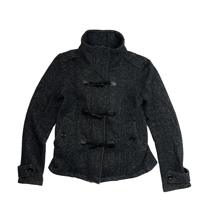 Full Tilt High Neck Button/Zip Up Fashion Dark Gray Black Hooded Jacket Size S - Image 1 of 4