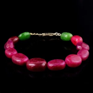 Oval Shape 112 Cts Pink Ruby & Green Emerald Beaded Awesome Bracelet AK 07 E585 - Picture 1 of 3