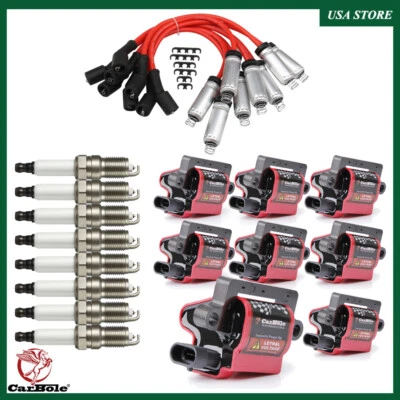 Paquete de 8 bobinas de encendido cuadradas y bujías y cables para Chevy 4,8 L 5,3 L 6,0 L 8,1 L Foto 1 de 4