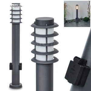 Sockelleuchte Außen Wege Lampe 2 Steckdosen Terrasse Garten Hof Modern anthrazit - Bild 1 von 10