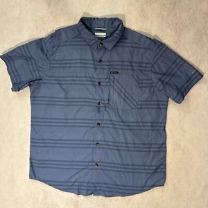 Columbia Button Down Shirt Mens L Short Sleeve Pocket Blue Striped - Picture 1 of 7