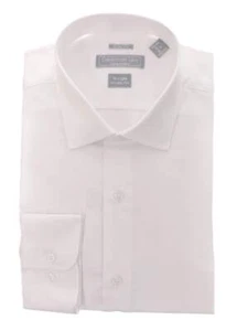 Men's Slim Fit Solid White Spread Collar Wrinkle Free 100% Cotton Dress Shirt - Picture 1 of 2