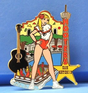 HOOTERS BLONDE WAITRESS GIRL SAN ANTONIO TEXAS RIVER WALK GUITAR LAPEL PIN - Picture 1 of 2