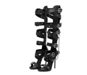 Sexy Buckle Knee High Boot Gladiator Stiletto Heel Pumps Women Nightclub Sandals - Picture 1 of 2