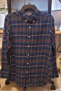 Club Room Flannel Shirt Mens Sz XXL Plaid Button Blue Green Red 100% Cotton