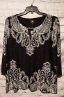 JM Collection Womens Plus Size XXL Tunic Top Black White Scroll Textured NWT