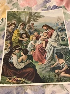 Litho in USA 536 Jesus segnet kleine Kinder ungerahmt 6,25 x 8,25 Zoll - Bild 1 von 3
