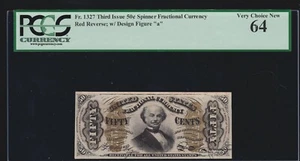 US 50c Fractional Currency Note Letter 'a' Red Back FR 1327 PCGS 64 Ch CU - Picture 1 of 2