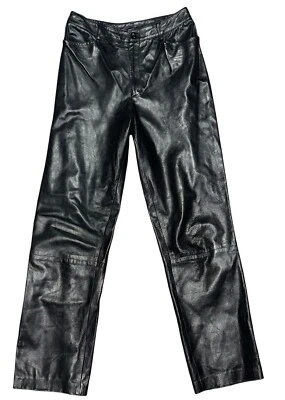 Pantalones Linda Allard Ellen Tracy 100 % cuero 6 28x30 pierna ancha suaves negros $698 Foto 1 de 4