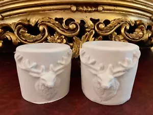 Stucco Centre- 2x Teelicht "Motiv Hirsch" Weihnachten 101-392 aus Stuckgips - Picture 1 of 6
