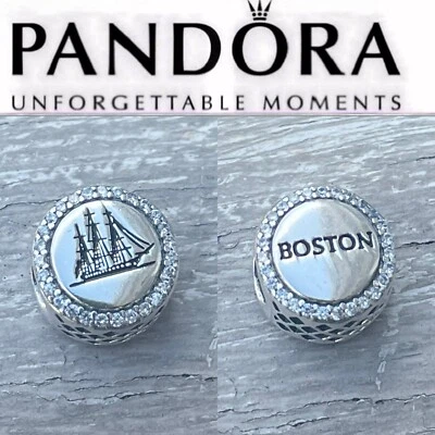 Pandora Boston Massachusetts Estado Exclusivo Icónico Barco Botón Dije Foto 1 de 4