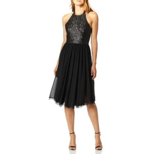 Abito la Popolazione Donna Tatiana Paillettes Halter Vestibilità/Svasato Abito Midi Nero L - Foto 1 di 11