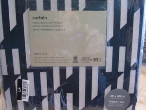 2 West Elm Triangle Lattice  Drapes panels curtains 48 X 108 midnight blue  New - Picture 1 of 2