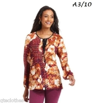 Camiseta CHARTER CLUB US$ 64 NOVA Multi Estampa Floral Manga Comprida Botão-Abaixo M QCO - Imagem 1 de 4