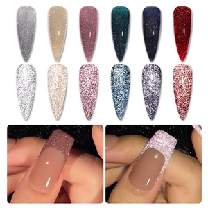 Reflective Glitter Gel Nail Polish Set, 6 Colors Including Pink Red Silver Holog - Picture 1 of 12