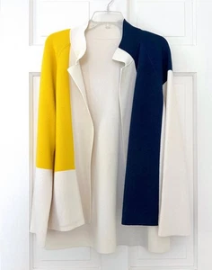 Akris Quadrat Colorblock Kaschmir Strickjacke Pullover Quadrant weiß gelb blau 14 - Bild 1 von 18