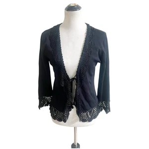 Joseph A. Cardigan vintage lavorato a maglia taglia small nero cravatta all'uncinetto davanti capriccioso - Foto 1 di 13