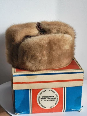 Sombrero de Colección UNISEX Visón Genuino Beige Piel Cuero Cálido Invierno URSS GORRA 57, NUEVO  Foto 1 de 4