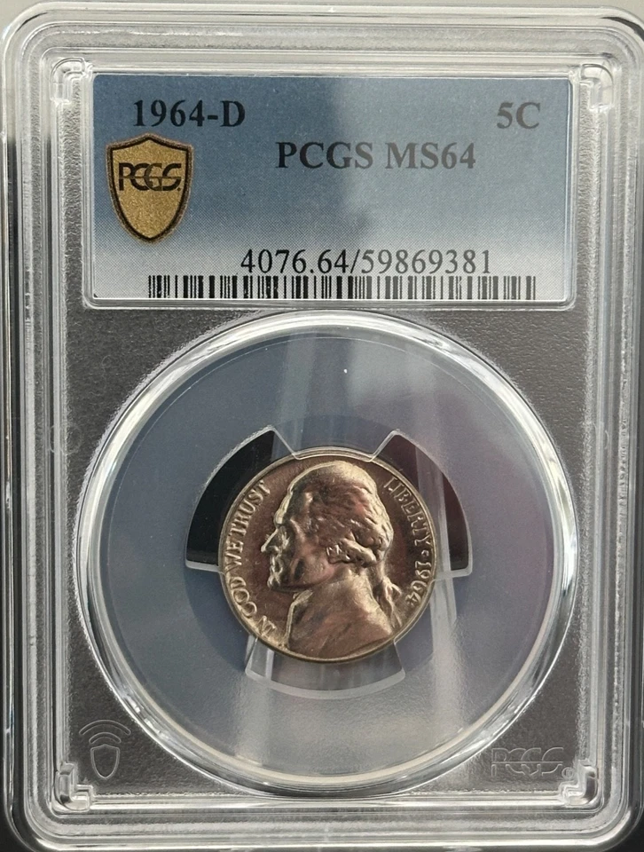 Níquel 1964-D certificado PCGS MS64 [59869381] Foto 1 de 4