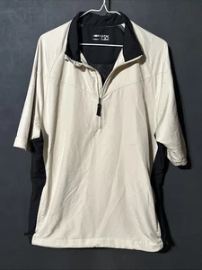 Nike Golf Windshirt Mens MEDIUM Half Zip Short Sleeve Beige Black Pullover Logo - Picture 1 of 10