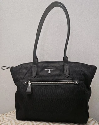 Michael Kors Womens Black Nylon Kelsey MK Logo Tote Bag Purse - Image 1 of 4