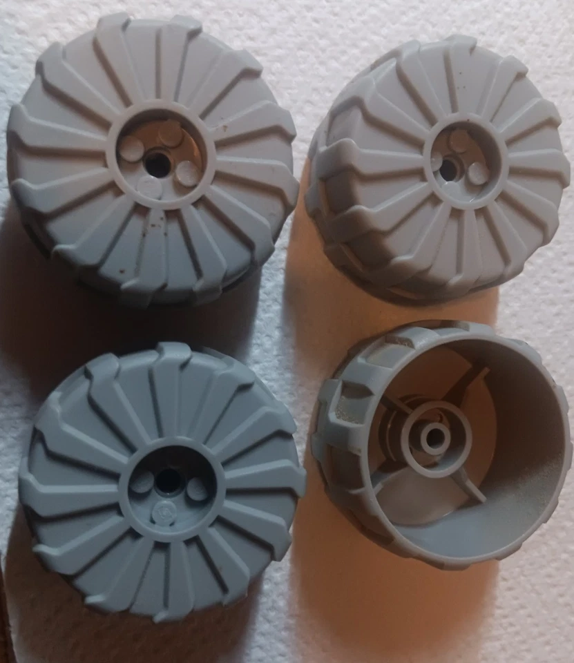 M Lego Lot 4 Old Light Gray Large Plastic Wheel 2515 54mm x 30mm  10019 - Image 1 of 3