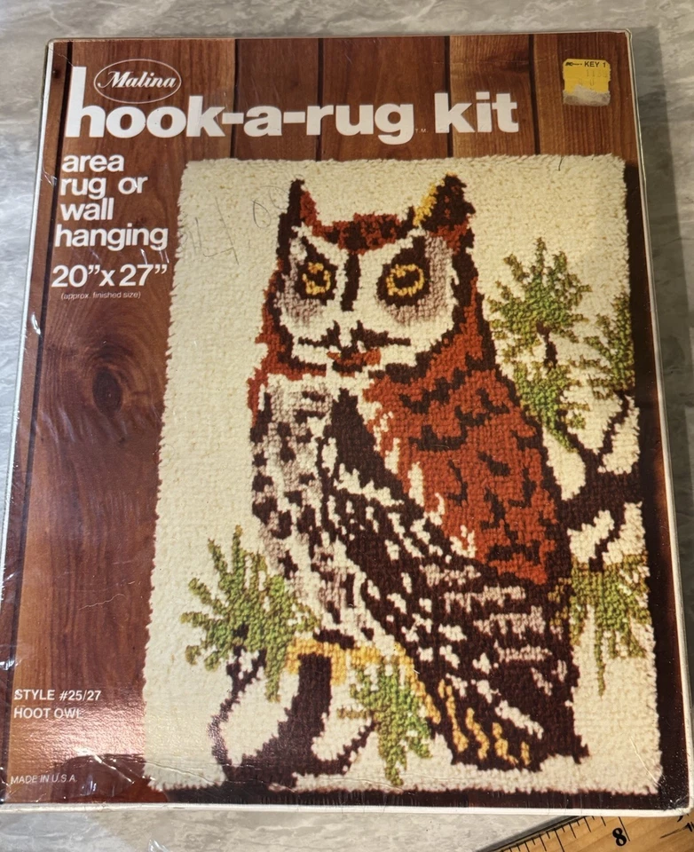 Vintage Malina Latch Hook A Rug Kit  20” X 27” Hoot Owl Unopened NOS Sealed - Image 1 of 4