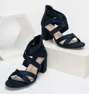 Rodawu Mujer Azul Marino Tiras Tacto Suave Bloque Tacón Sandalias Reino Unido Talla 6 - Imagen 1 de 3
