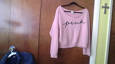 Victoria's Secret ROSA Logo Talla XL Fuera del Hombro Forrado de Vellón Sudadera *Defecto Foto 1 de 4