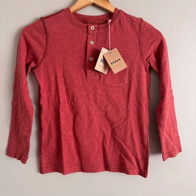 Mini Boden Boys Long Sleeve Henley Orange T Shirt 8-9Y New with Tags - Image 1 of 4