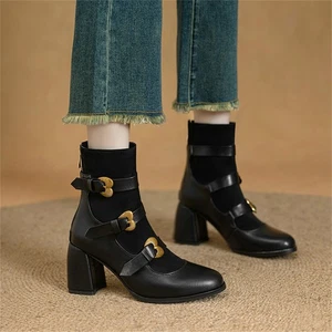 Mujer Retro Botines Moda Hebilla Estrellas con Cremallera Tacón Bloque Mary Jane - Imagen 1 de 7