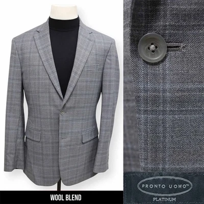 PRONTO UOMO PLATINUM mens gray windowpane sport coat suit jacket blazer 38 L - Image 1 of 4
