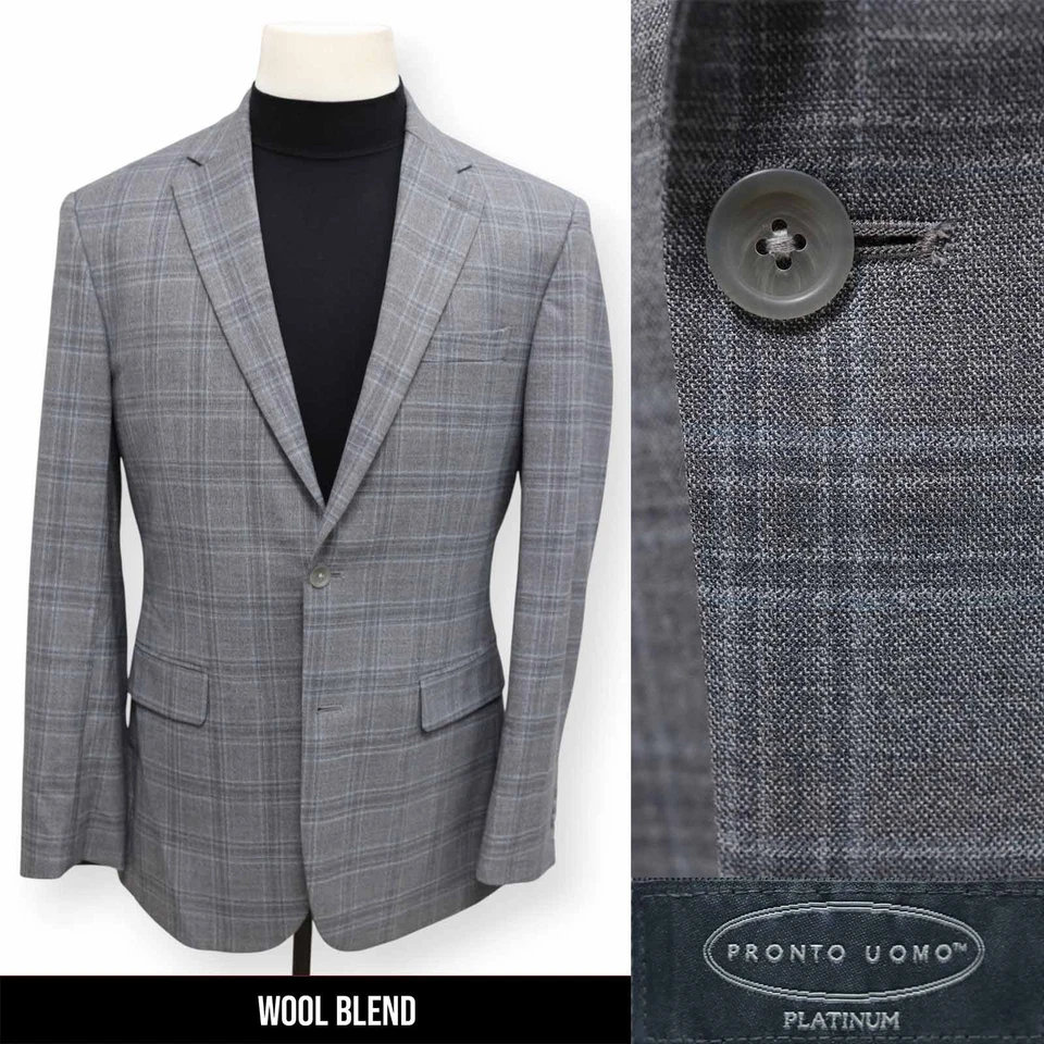 PRONTO UOMO PLATINUM mens gray windowpane sport coat suit jacket blazer 38 L - Image 1 of 4