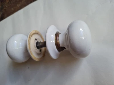 One pair of old/vintage Ceramic door handles/knobs with backplates  - Image 1 of 4