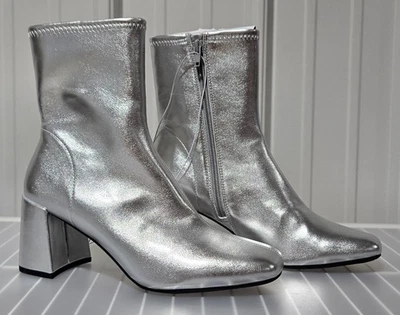 A New Day Pippa 银色人造皮革小脚跟高筒靴 - 8 码 — 第 1/4 张图片