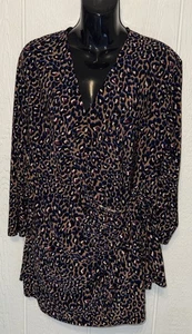 Anne Klein Mujer Talla 2X Negro Marrón Leopardo Estampado Abstracto Top Corbata Lateral Carrera - Imagen 1 de 11