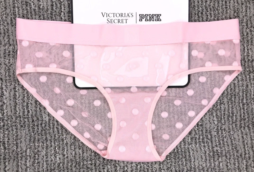 Panty Hiphugger Victoria's Secret Nuevo con Etiquetas Mediana Rosa Lunares Transparente Heritage Logo Foto 1 de 4