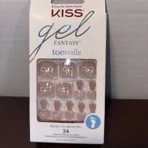 Kiss Gel Fantasy Fußnägel beige mit Schleife gebrauchsfertiger Kleber inklusive 24 Stück - Bild 1 von 9