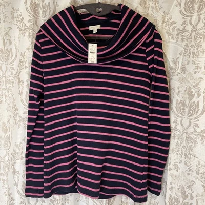 Talbots Petite 全新带标签 - 小号 - 海军蓝罗纹上衣 - 圆领 - 粉红色条纹 — 第 1/4 张图片