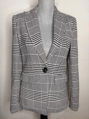 Blazer Evereve Negro Blanco A Cuadros Un Botón Talla XS Foto 1 de 4