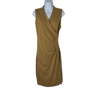 Lauren Ralph Lauren Tan Faux Wrap Dress Small Sleeveless Stretch Midi Career - Picture 1 of 11