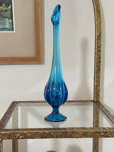 Jarrón MCM Viking Glass Bluenique Alto Seis Pétalos Swing Bud - Imagen 1 de 12