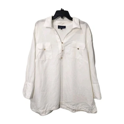 Jones New York  Plus Size 100% Linen Popover White Tunic Quiet Luxury SZ 3X - Image 1 of 4
