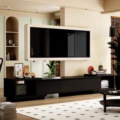 FUFU&GAGA Extendable TV Stand Entertainment Center Black Wood Media Console Fits TV up to