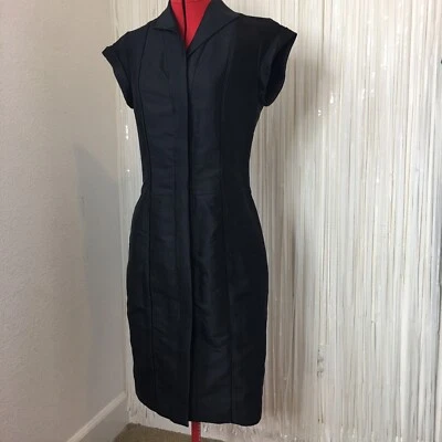 Rachel Roy New York Black Button Down Sheath Dress Womens 6 Sheer Panel Pockets - Изображение 1 из 4